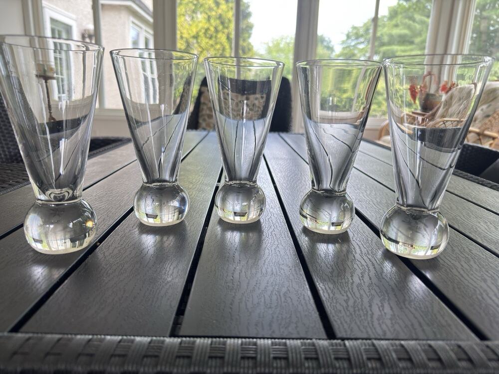 Vintage Clear Flared Beverage Glasses | Solid Crystal Ball Base | 10 oz MCM